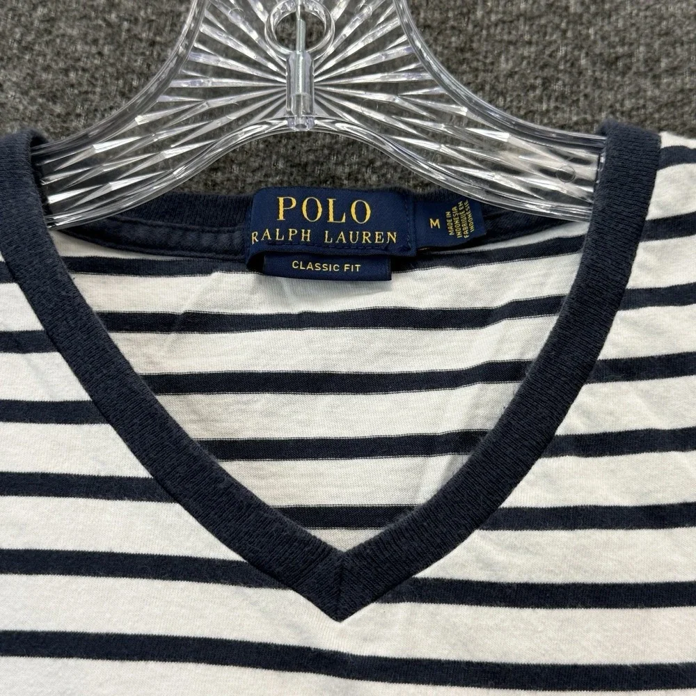 Polo Ralph Lauren Mens Striped V-Neck Pocket Shirt Size Medium Preppy Coastal